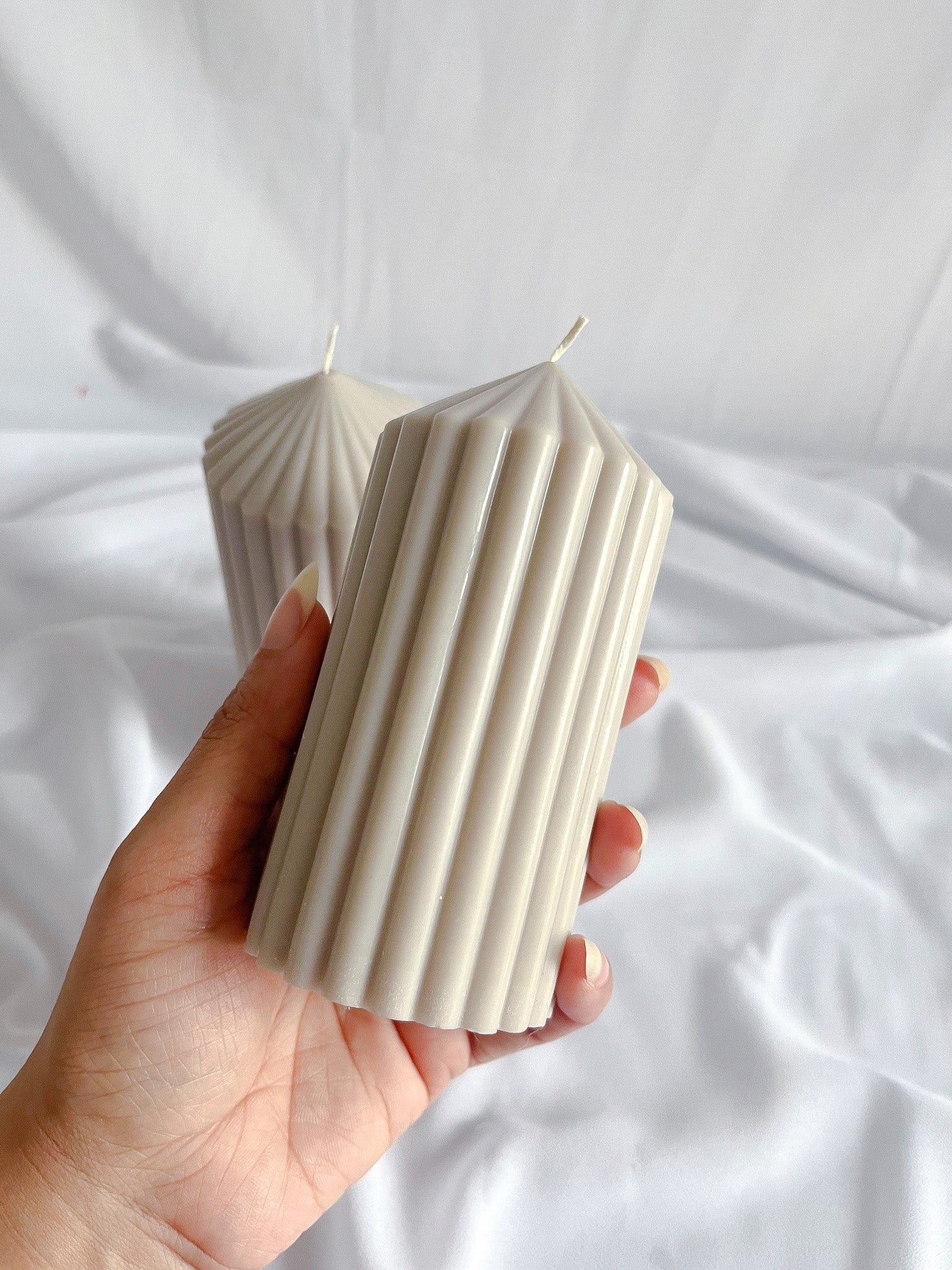 STONE Ribbed Pillar Candles - Decorative Candles