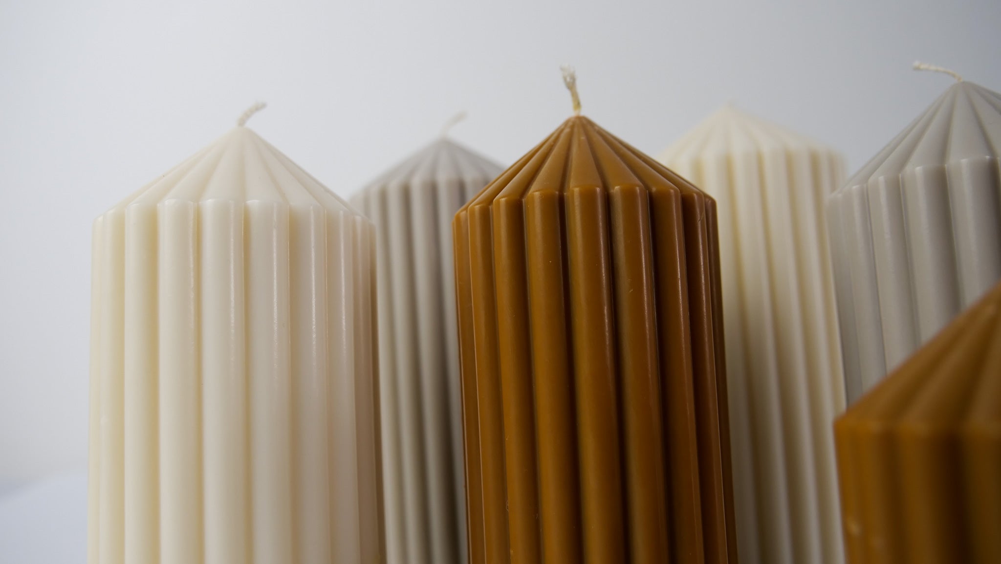 CREAM Ribbed Pillar Candles - Decorative Candles,