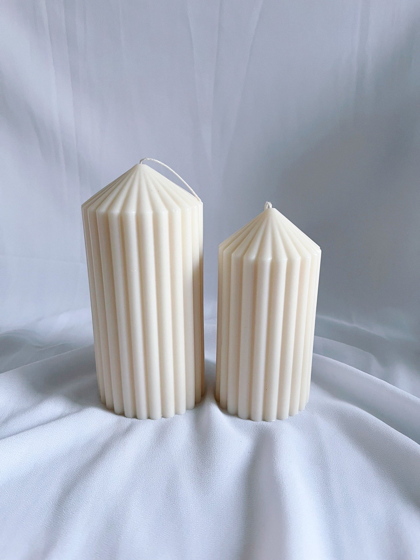 CREAM Ribbed Pillar Candles - Decorative Candles,