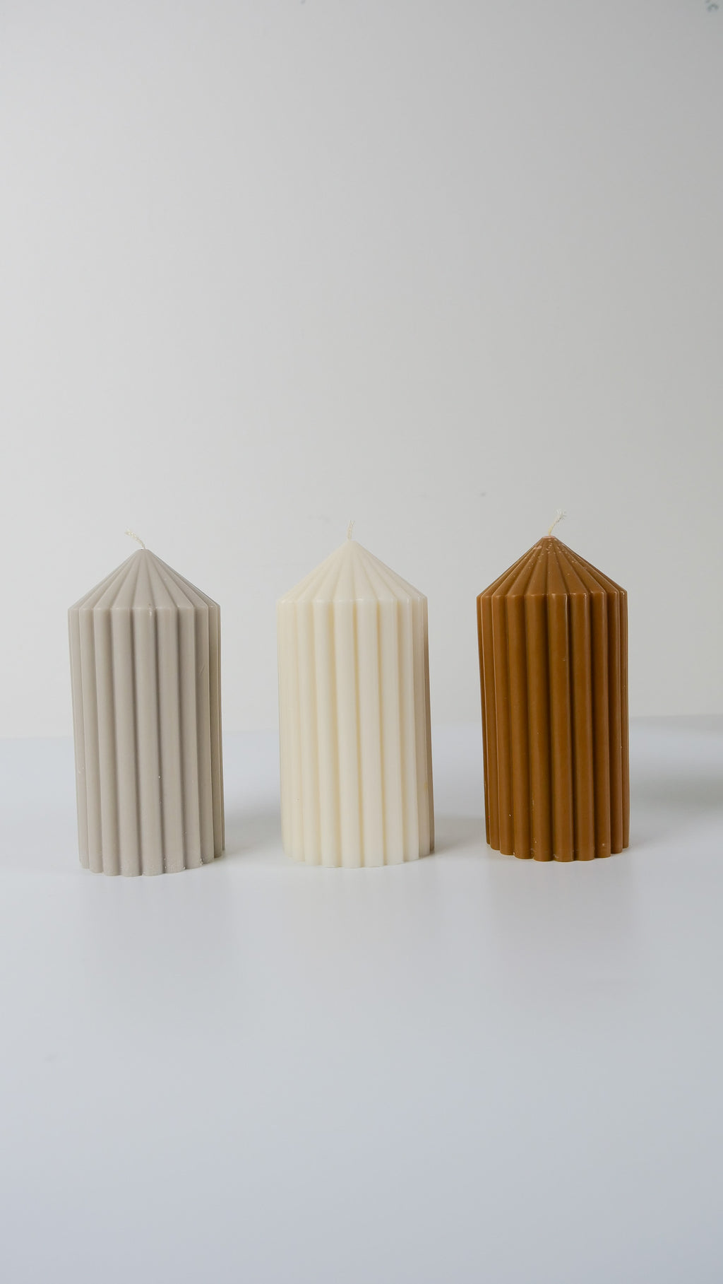 CARAMEL Ribbed Pillar Candles