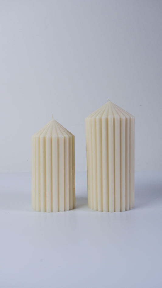 CREAM Ribbed Pillar Candles - Decorative Candles,