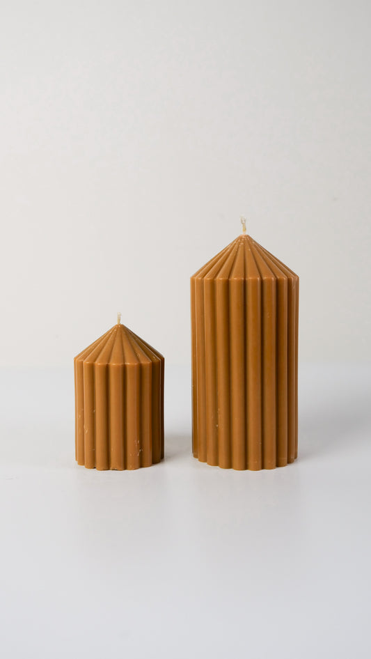 CARAMEL Ribbed Pillar Candles - Decorative Candles