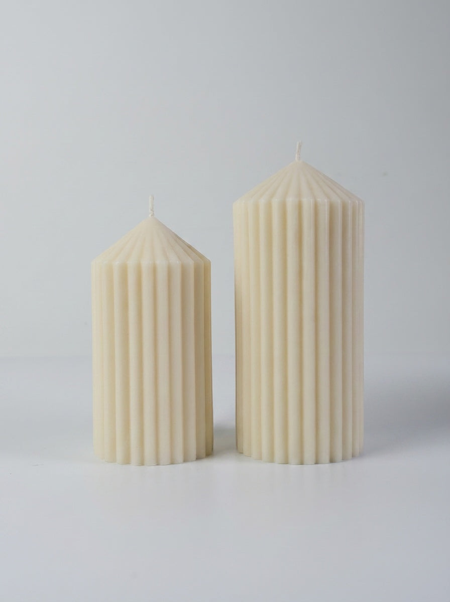CREAM Ribbed Pillar Candles