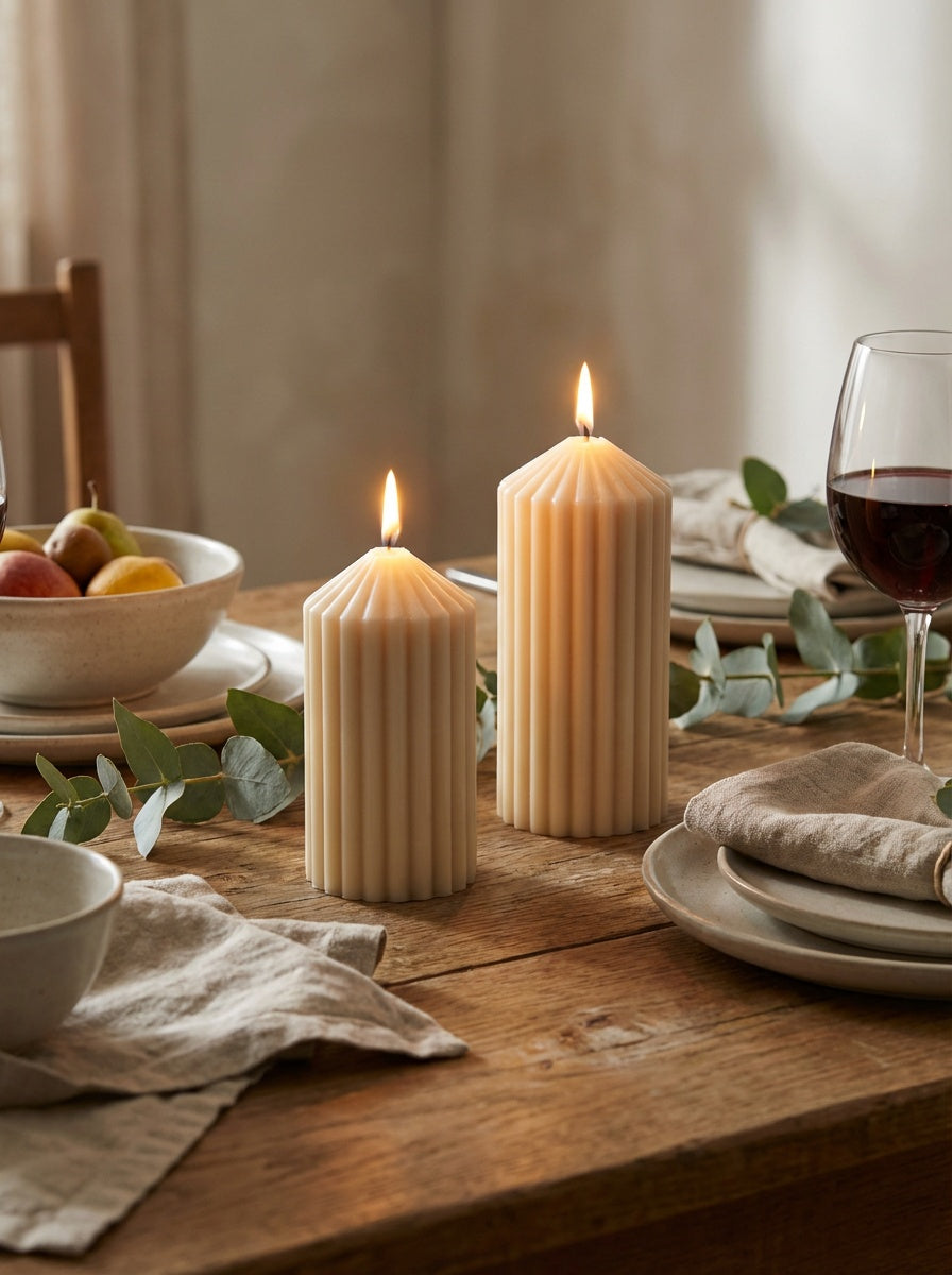 CREAM Ribbed Pillar Candles