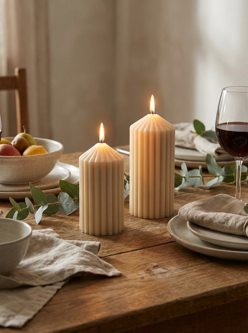 CREAM Ribbed Pillar Candles