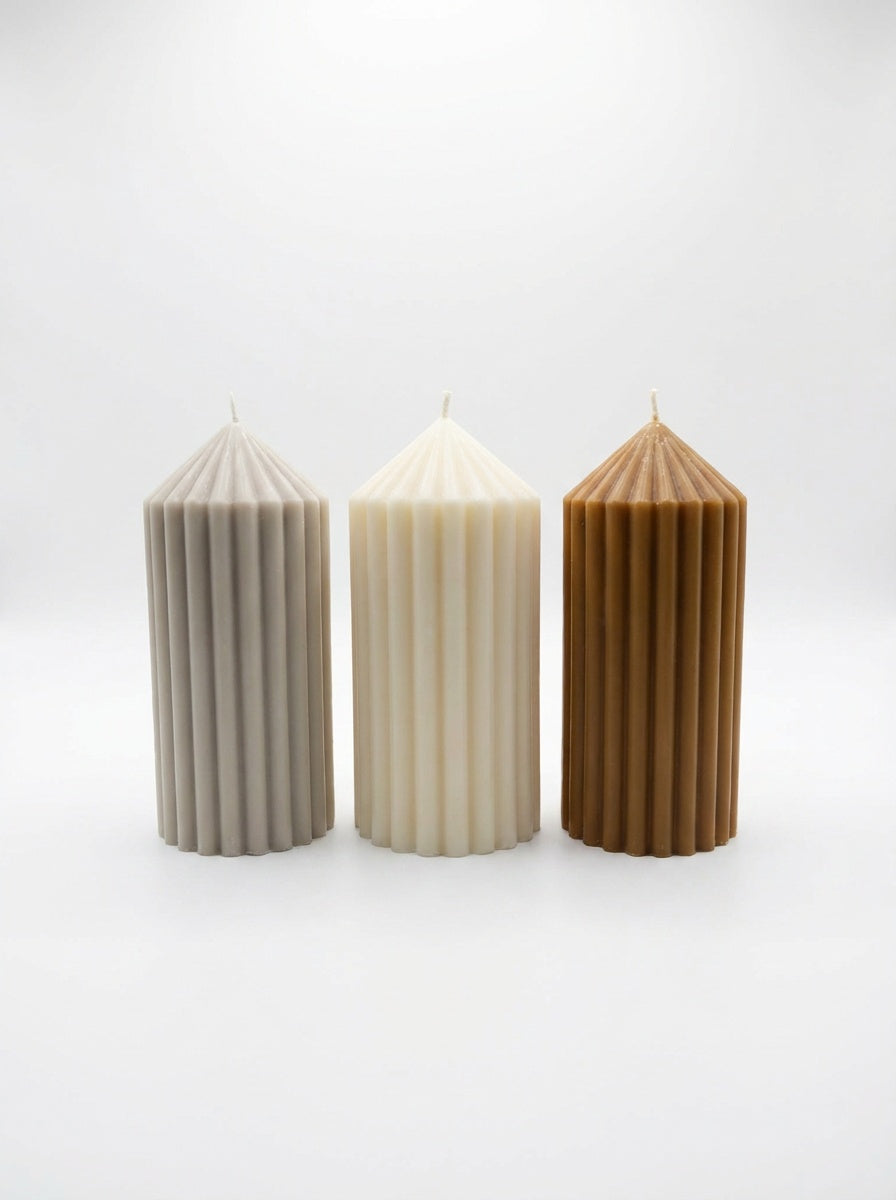 STONE Ribbed Pillar Candles