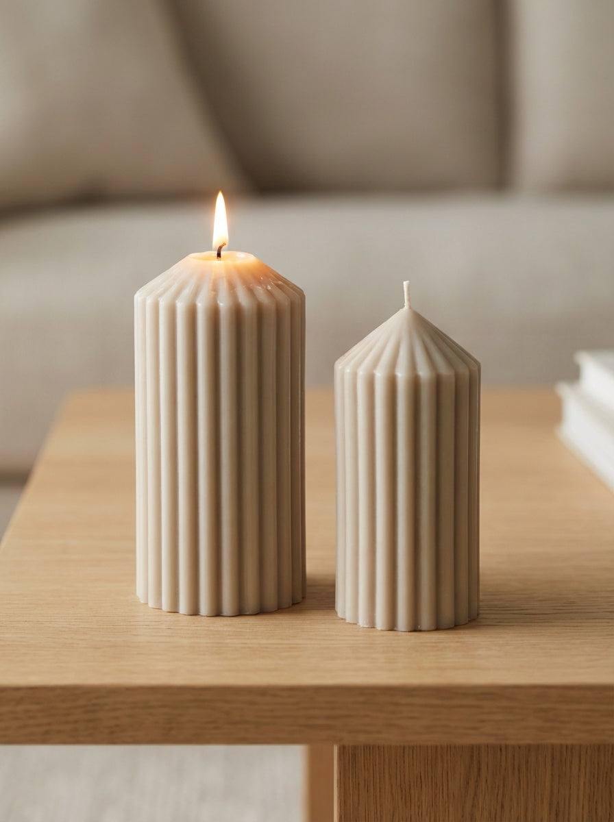 STONE Ribbed Pillar Candles